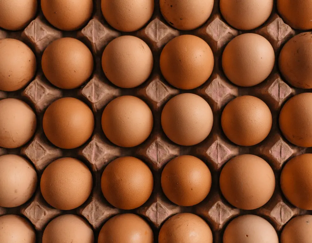 Brown chicken eggs in a cardboard carton