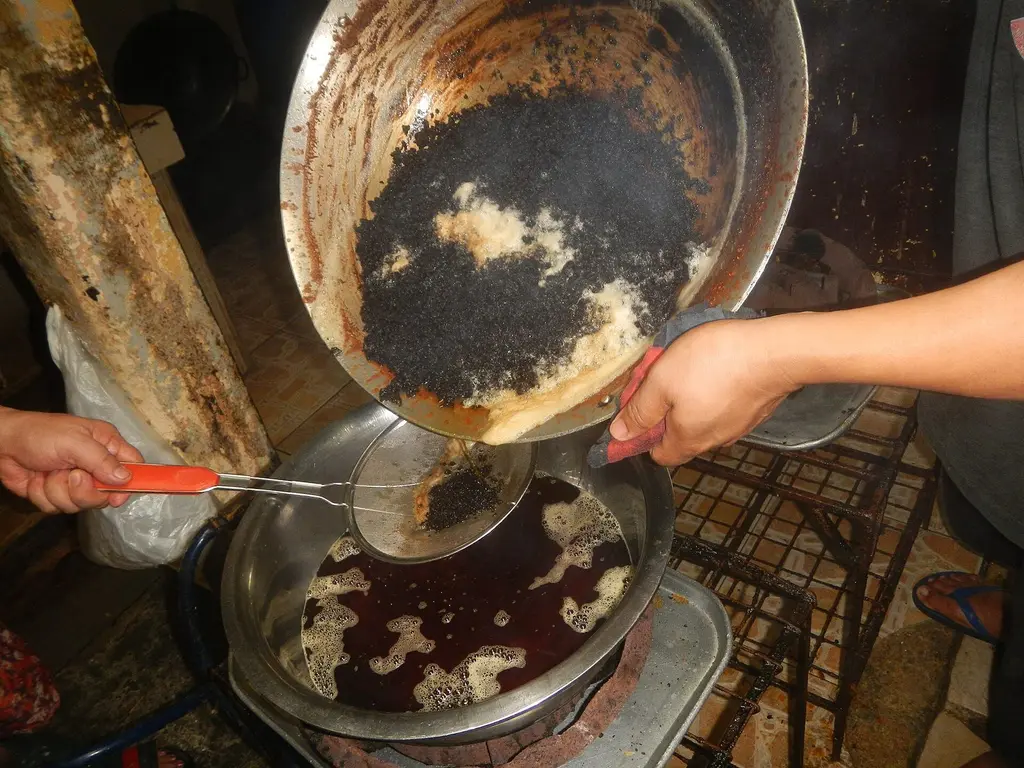 Coconut oil being processed, a common commercial source of lauric acid